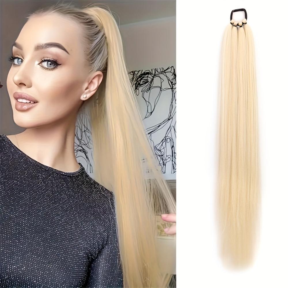 Long Straight Ponytail Extensions with Elastic Ties, Perfect for Elegant Everyday Wear And All Saints' Day Hair Additions