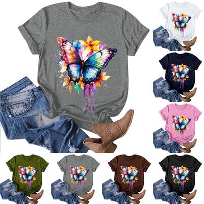 Women's Fashion Casual Printed Round Neck Pullover Short Sleeve T-Shirt Top