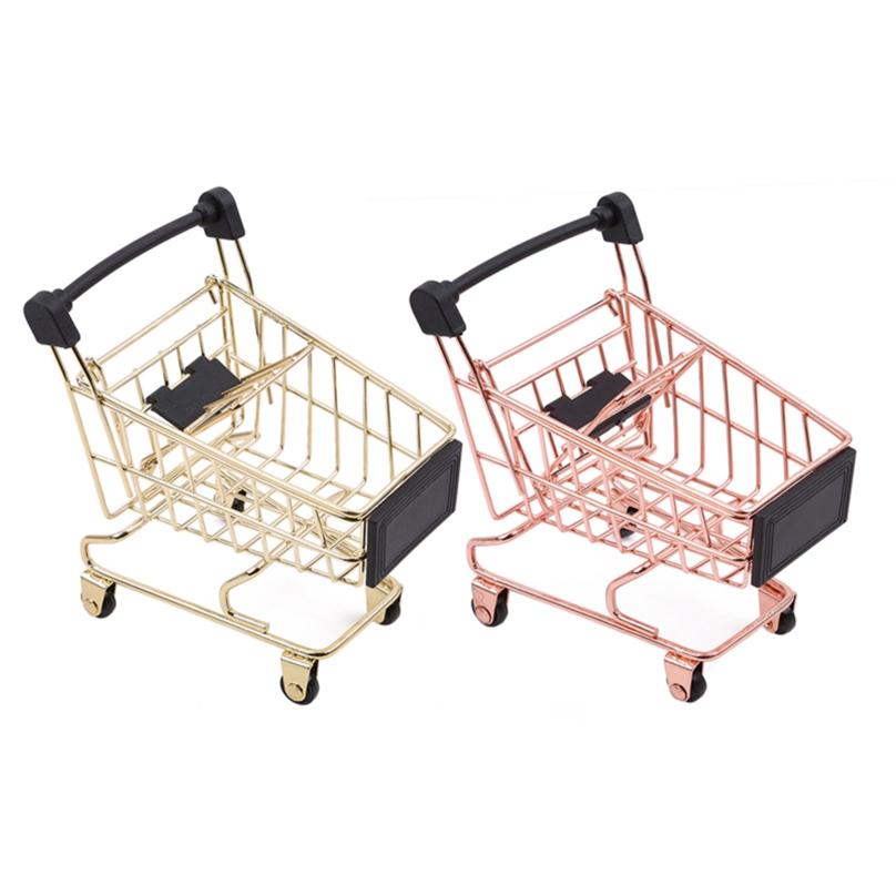 Creative Mini Supermarket Shopping Trolley Phone Holder Office Desk Storage Cart Toy Handcart