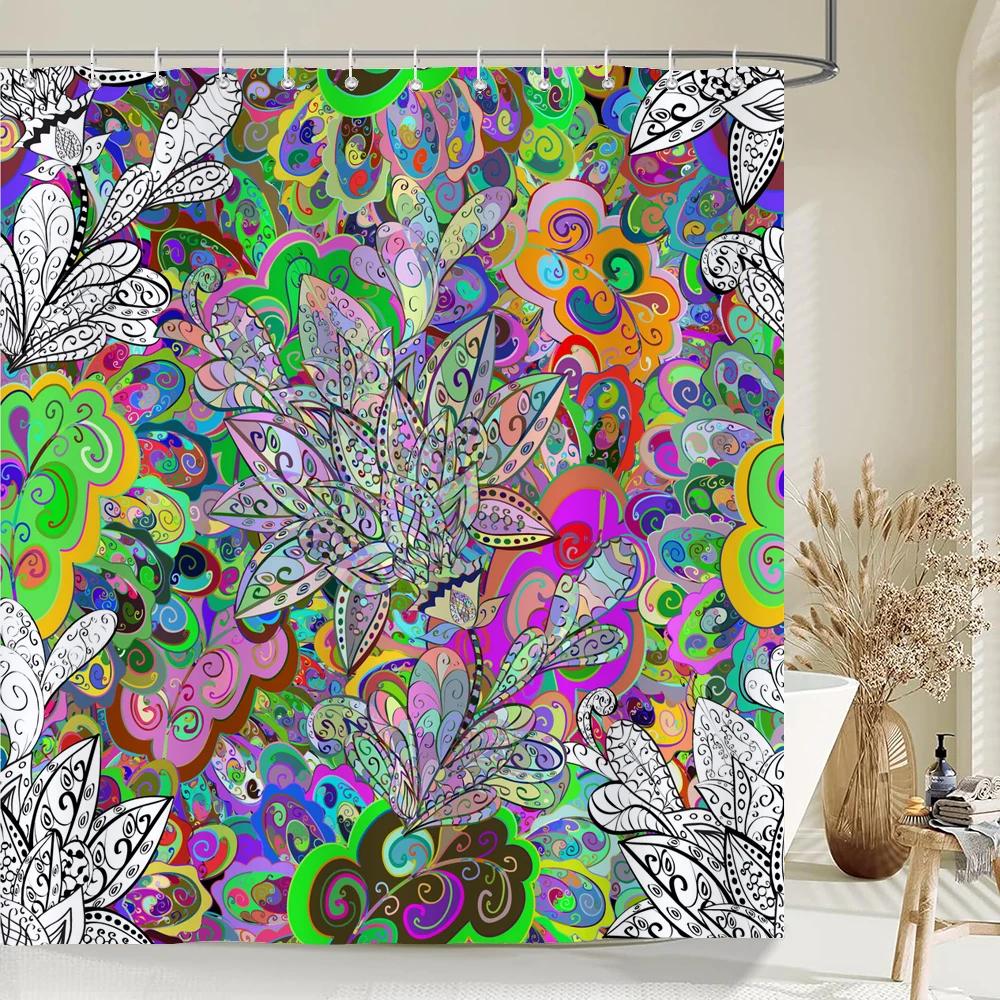 Indian  Bohemian Fabric Shower Curtain Bathroom Curtains Boho Mandala Waterproof Fabric Bath Screen Bathtub Decor with 12 Hooks