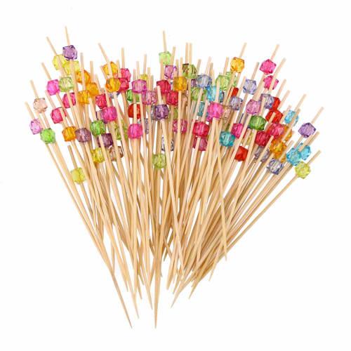 Set of 190 Stylish Bamboo Cocktail Picks with Acrylic Beads, Cocktail Pins, Fruit Picks, Food Sticks, Cocktail Decorations, Parties, and Commercial Us