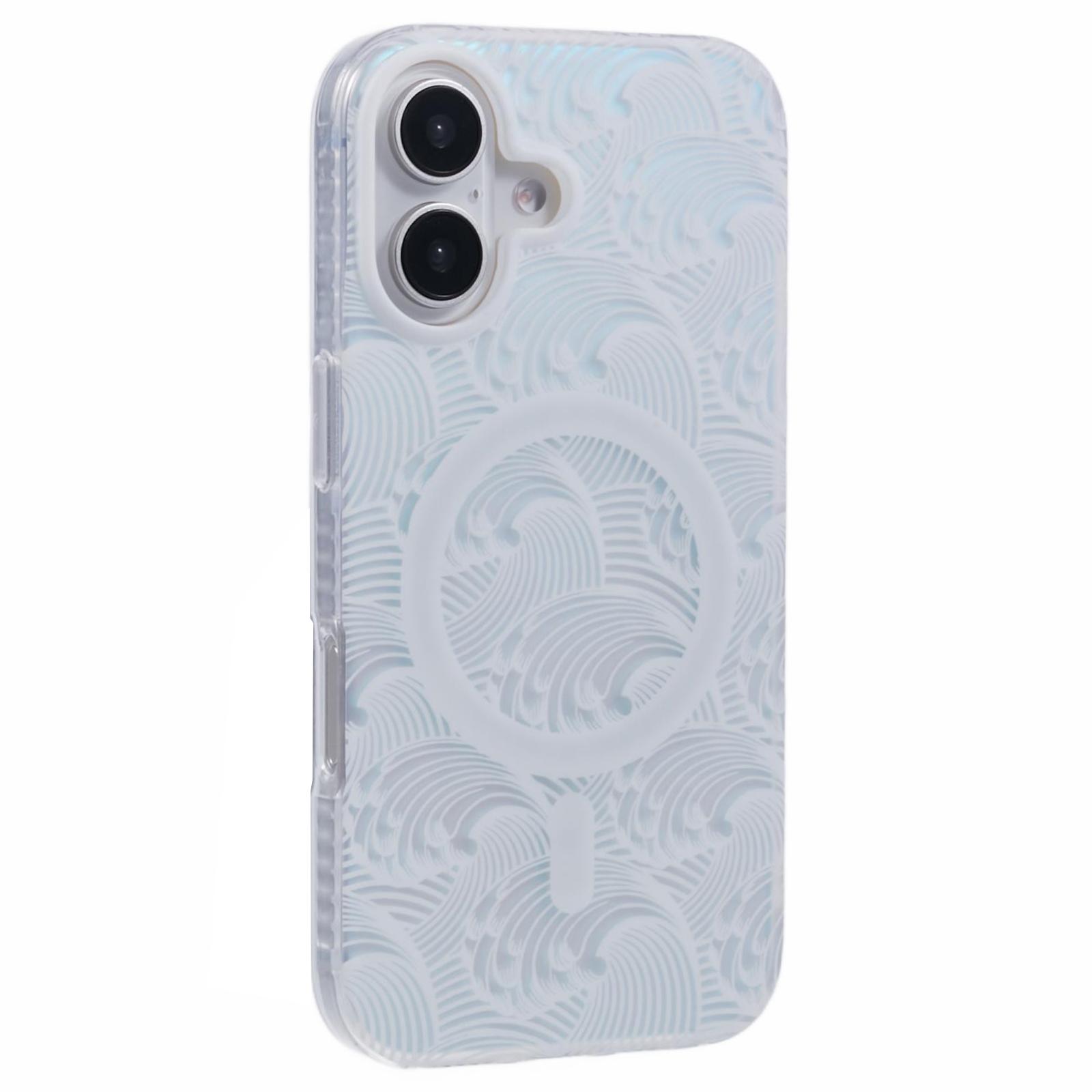 

For iPhone 16 Plus Case Compatible with MagSafe Sea Waves IMD TPU+Acrylic Phone Cover White