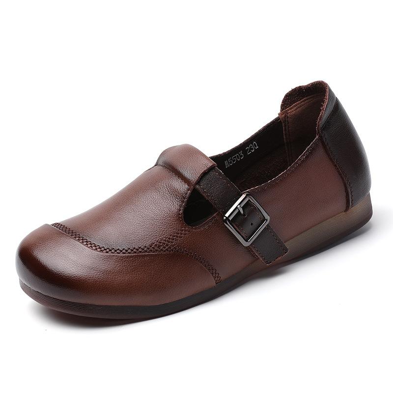 New Women's Soft Moccasins Slip-On Lazy Shoes Designer Autumn Female Round Real Flats Luxury Buckle Footwear Ballerines Femme