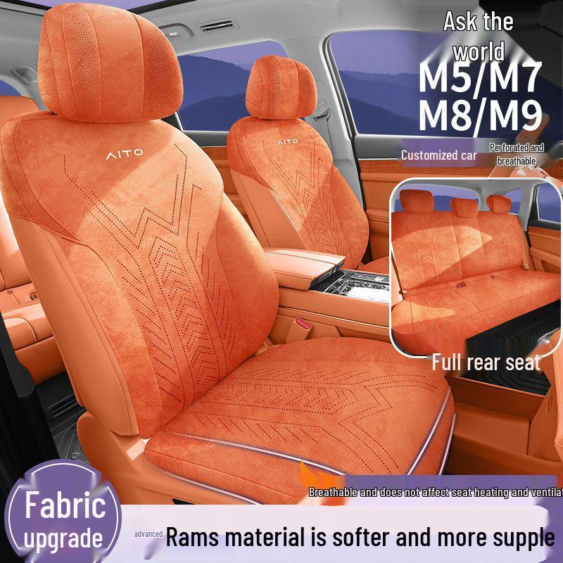 AITO M5/M7/M8/M9 Car Seat Covers with Suede, Ventilated, Breathable Saddle Pad, Half-Wrap Cushion