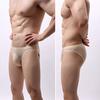 Men Sexy Briefs Mid-rise Ice Silk Thin Translucent Panties Elastic Waistband Solid Color U-Convex Underwear