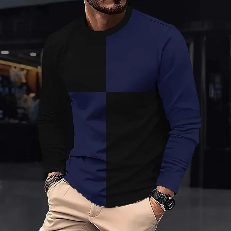 Men's Business Casual T-shirt  Comfortable Top Long SleeveO-neck Pactwork Casual T Shirts for Men Spring Designer Tshirt