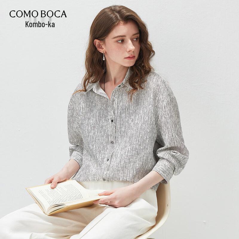 Women s Mulberry Silk Blend Striped Long-Sleeve Shirt M
