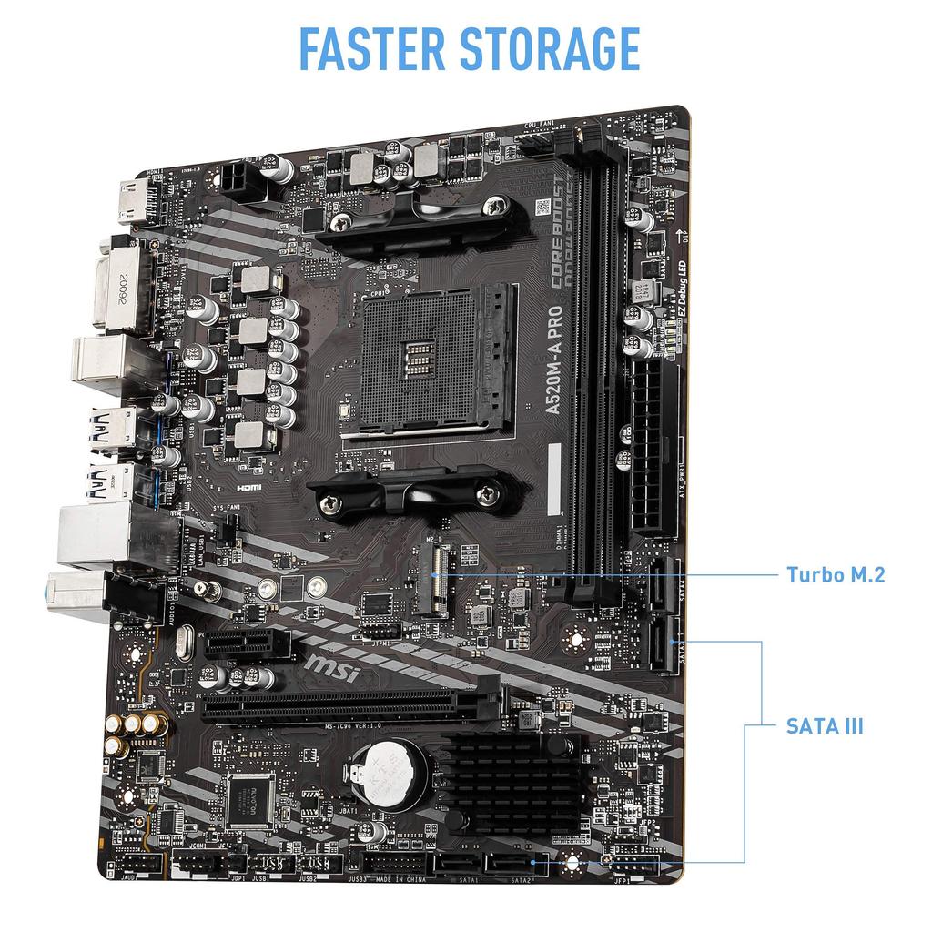 MSI PRO AMD AM4 DDR4 PCIe SATA Dual USB Gen 1 A520M-A ???????????? 4.0 6Gb/s M.2 3.2 DVI/HDMI Micro-ATX