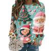 Ladies' Christmas Printed Long Sleeved Round Neck Hoodie Loose Top