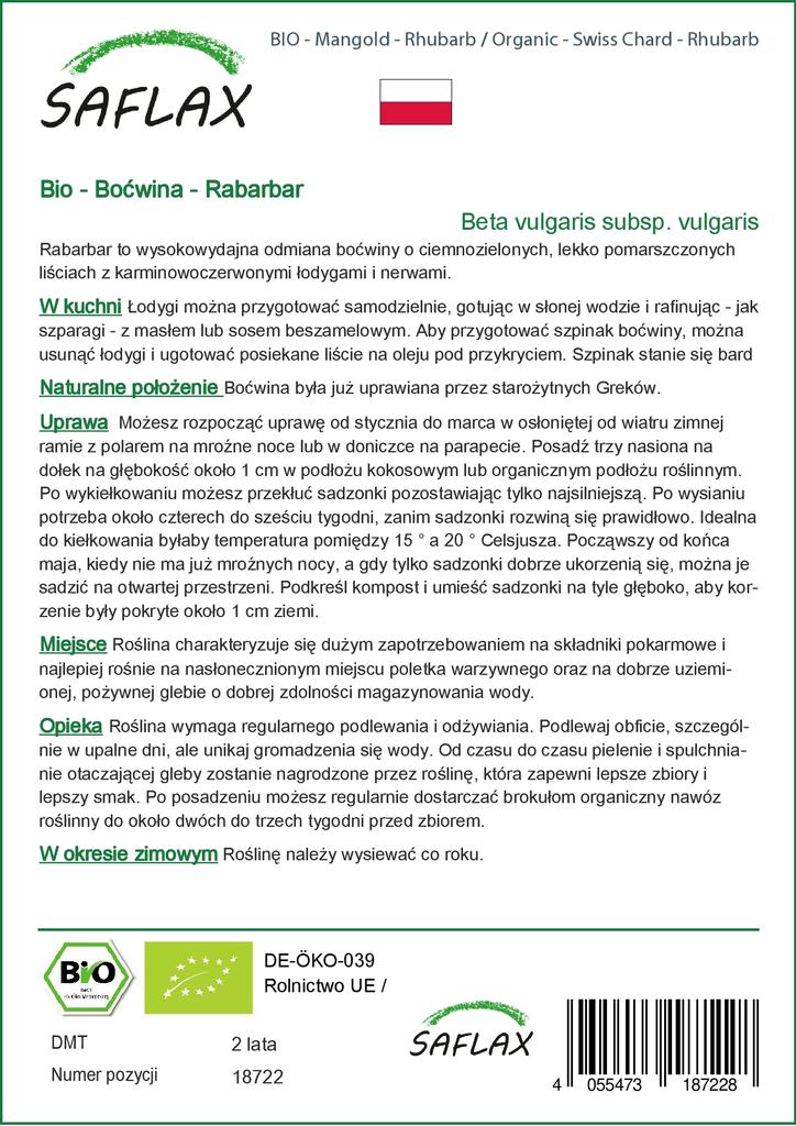 SAFLAX Garden In the Bag - Organic - Swiss Chard - Rhubarb - 50 Seeds - With Substrate In a Fitting Stand Up Bag - Beta Vulgaris