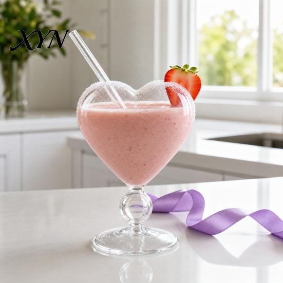 Hitzebeständiges Weinglas Kreativer Herzförmiger Kelch mit Strohhalm, Personalisierter Saft Verdickter Becher für Cocktails Becher, Liebe Herz Stielglas Champagner