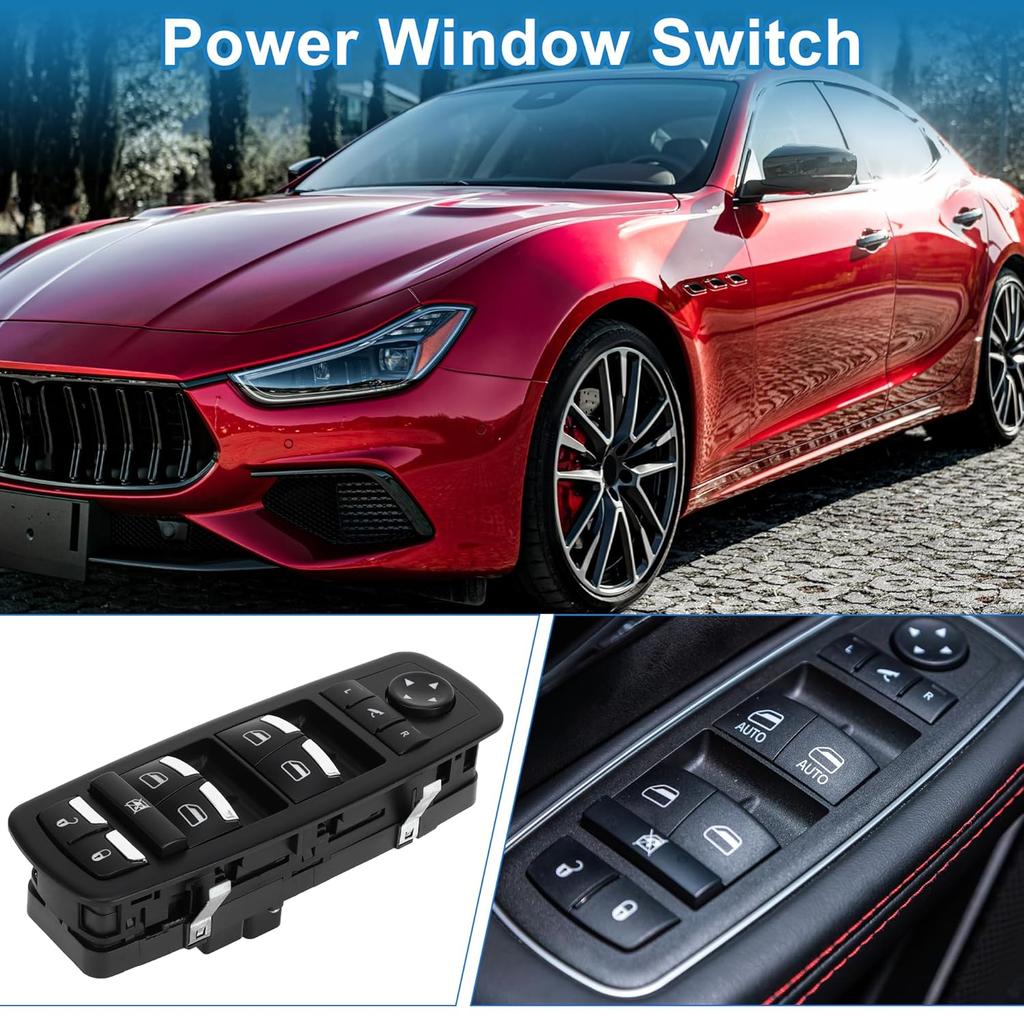 Power Window Switch No.5PG12DX9AB Front Left Driver Side Window Control Switch for Maserati Ghibli Levante Black