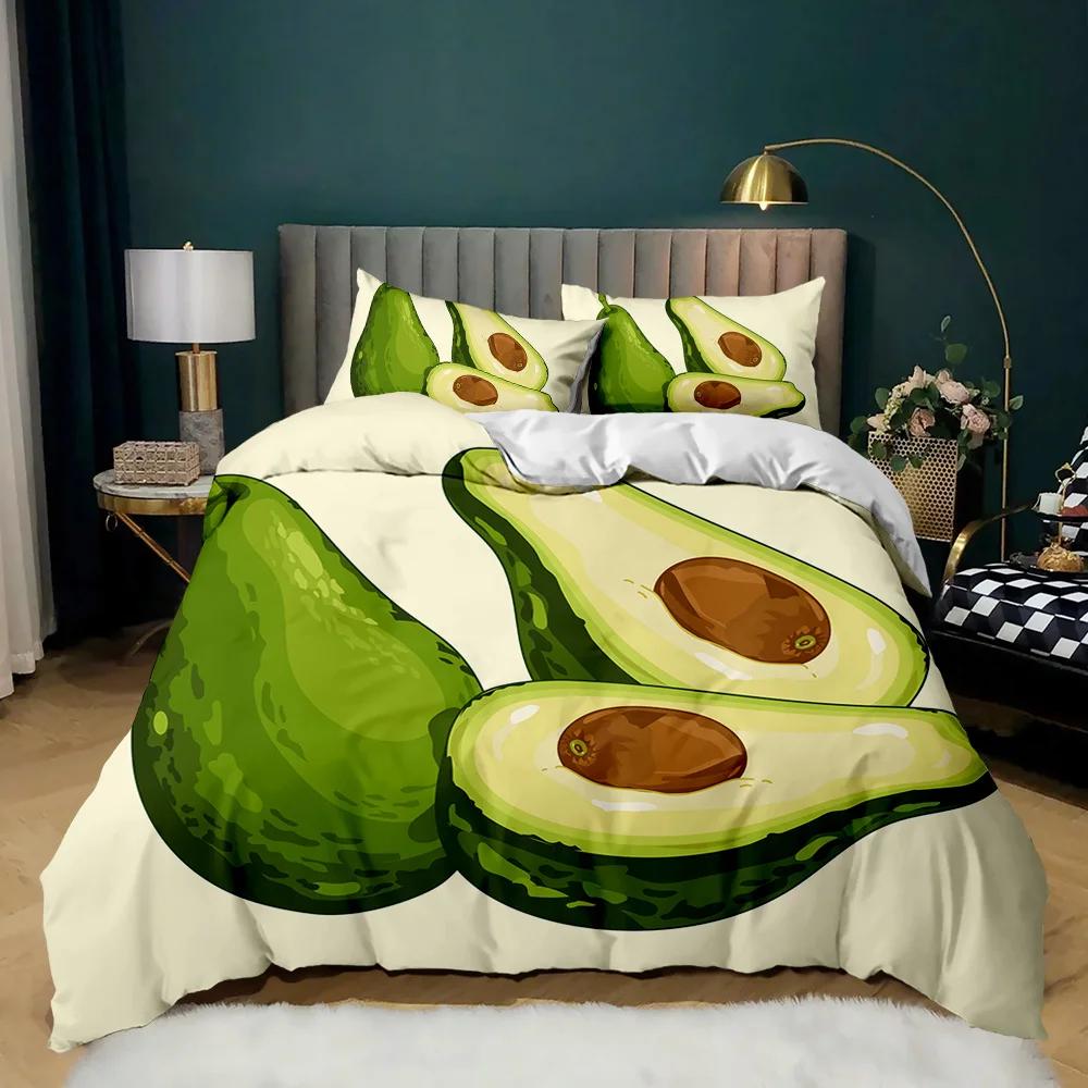 Avokado Dynetrekksett Avokado Sengetøy Søte Frukter Dynetrekk Queen Tropisk Botanisk Tegneserie Polyester Dyne Trekk