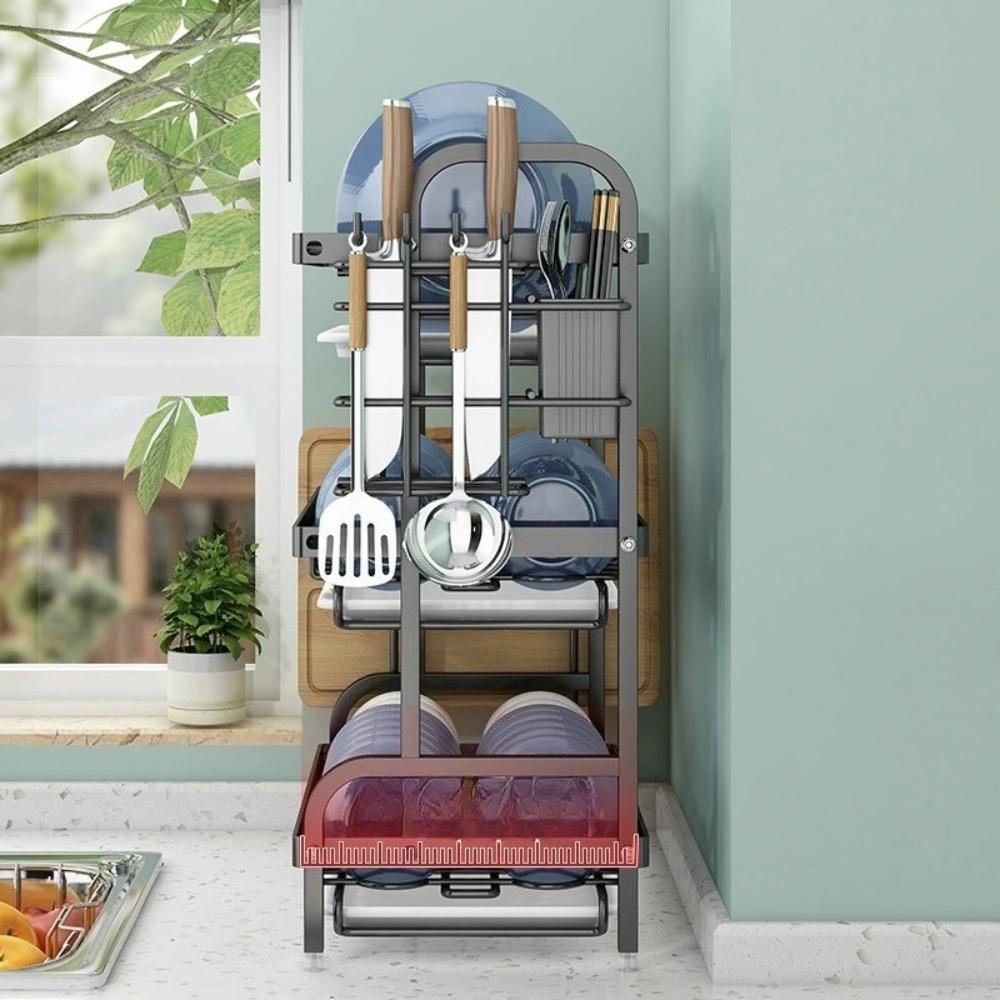 Three Tier Dish Drying Rack Drain Board Set Tableware Drainer Kitchen Countertop Storage Rack Cup Holder Knife and Fork Holder