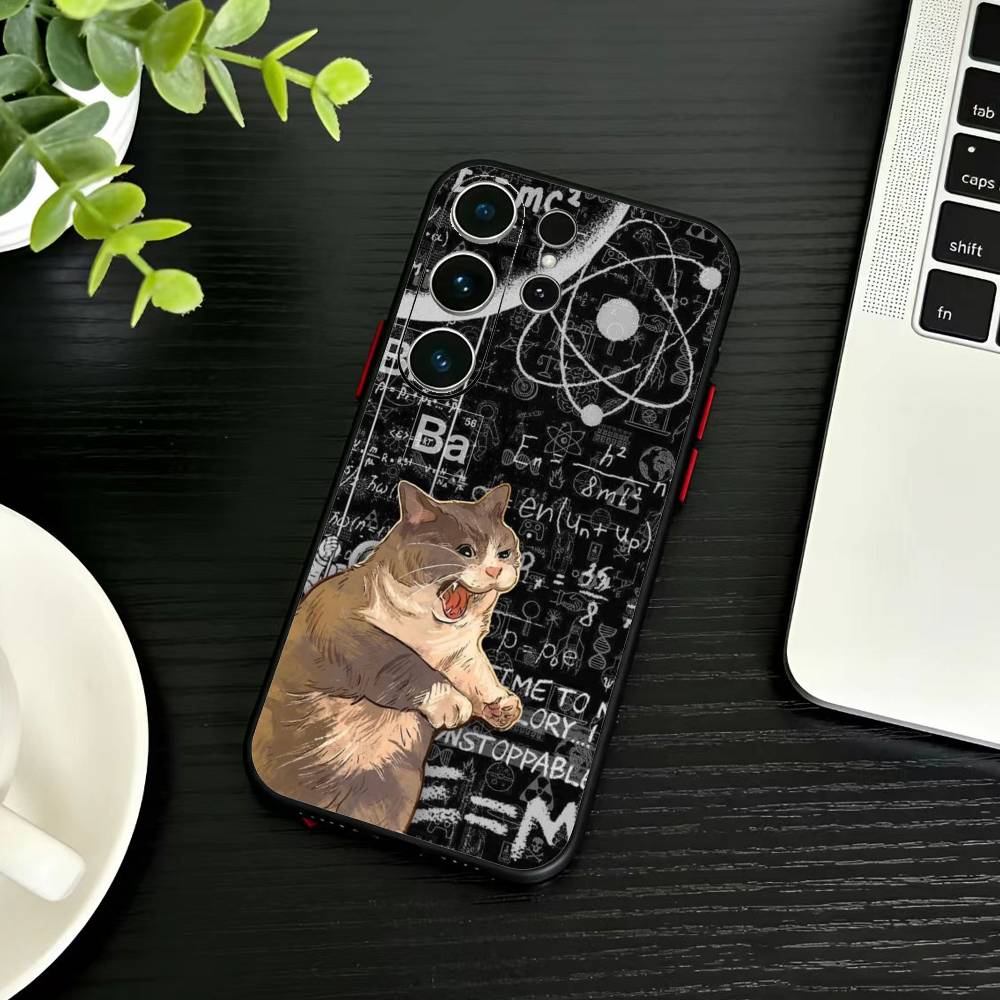 Thinking Cat Animal Phone Case For Samsung S26,S25,S24,S23,S22,S21,S20,Ultra,Plus,FE Black Soft Cover