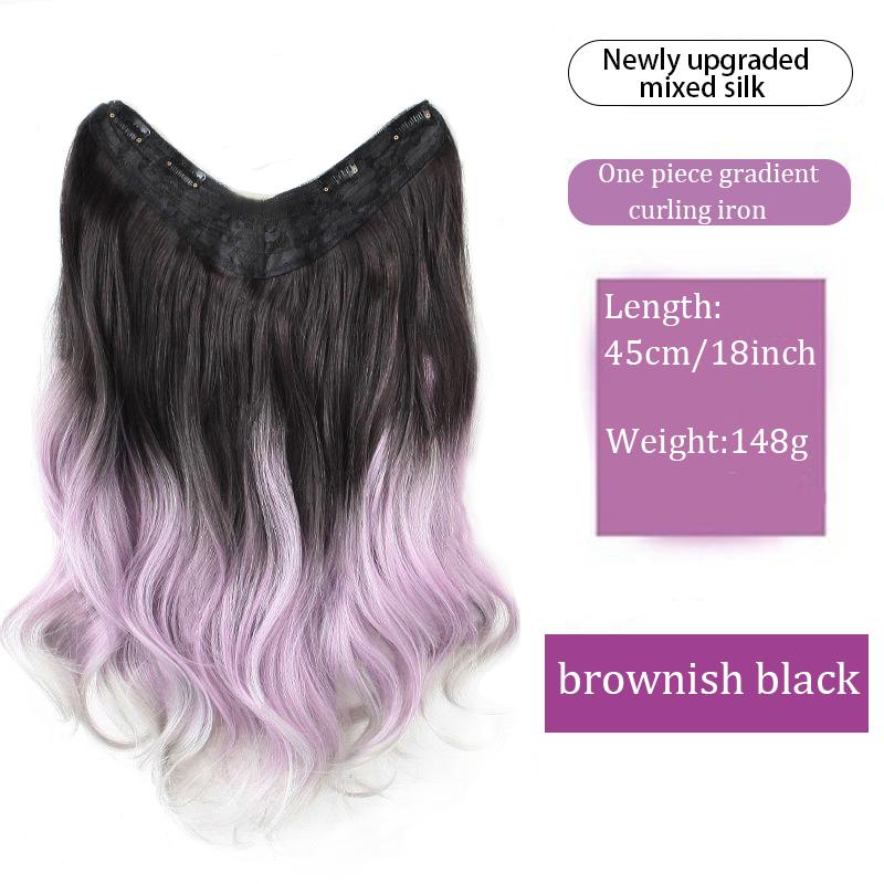 

Перука з градієнтом, пофарбована цільною V-подібною безшовною фіолетово-сірою перукою, жіноча синтетична перука з кліпсою, підходить для будь-кого