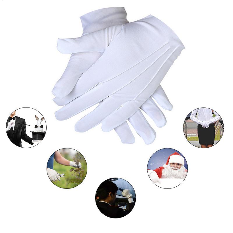 1 Pair White Formal Gloves Elegant Full Finger Tuxedo Guard Parade Santa Men Inspection Driving Mittens Women Non-Slip Gloves
