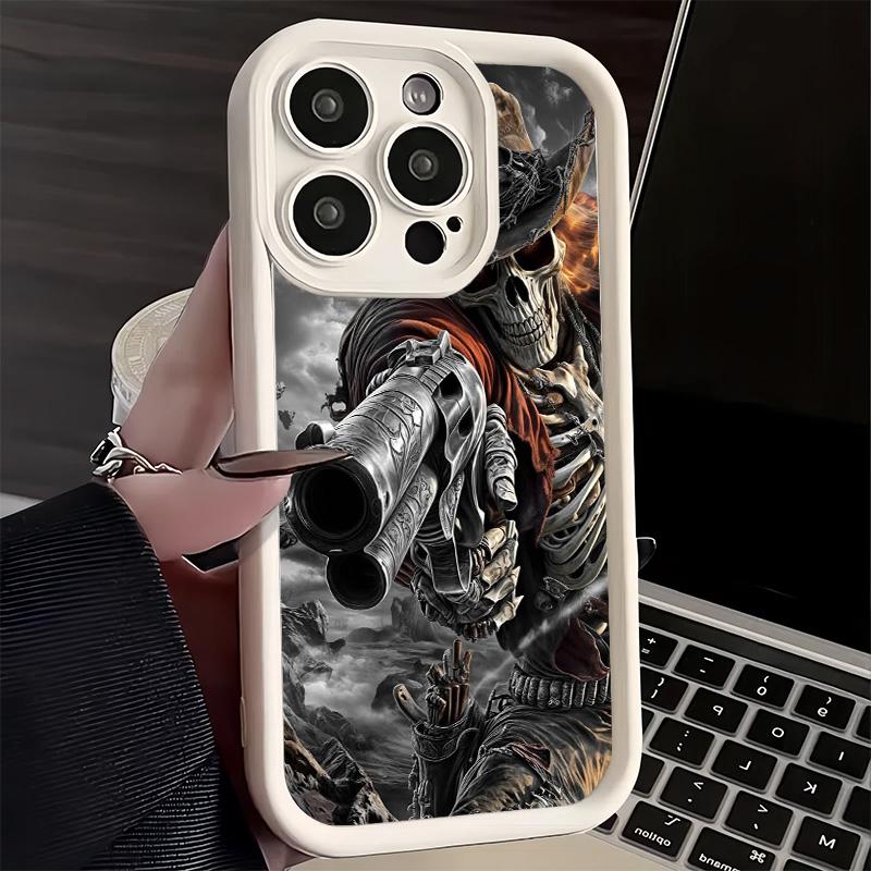 Coque de téléphone pour iPhone 17 Air 16E 15 16 Pro Max Crâne Squelette Faucheur Couverture Pistolet 14 Plus 13 12 Mini Coque Souple Silicone Fundas