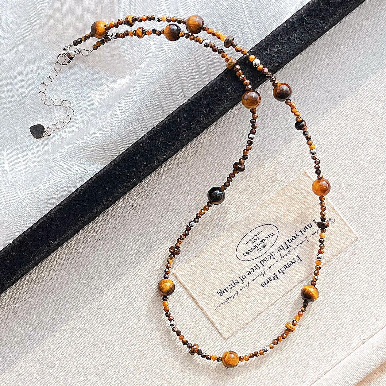 

High Quality Maillard Natural Tiger S Eye Stone Mini Clavicle Chain Necklace For Women