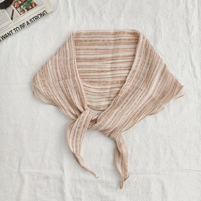 Baumwolle und Leinen Weicher Batikgestreifter Diamantförmiger Schal für Damen im Sommer, Dünner und farbenfroher Nackenschutzschal Stirnband