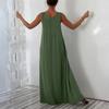 Women's Fashionable Color V Neck Sleeveless Casual Loose Fitting Pullover Long Dress