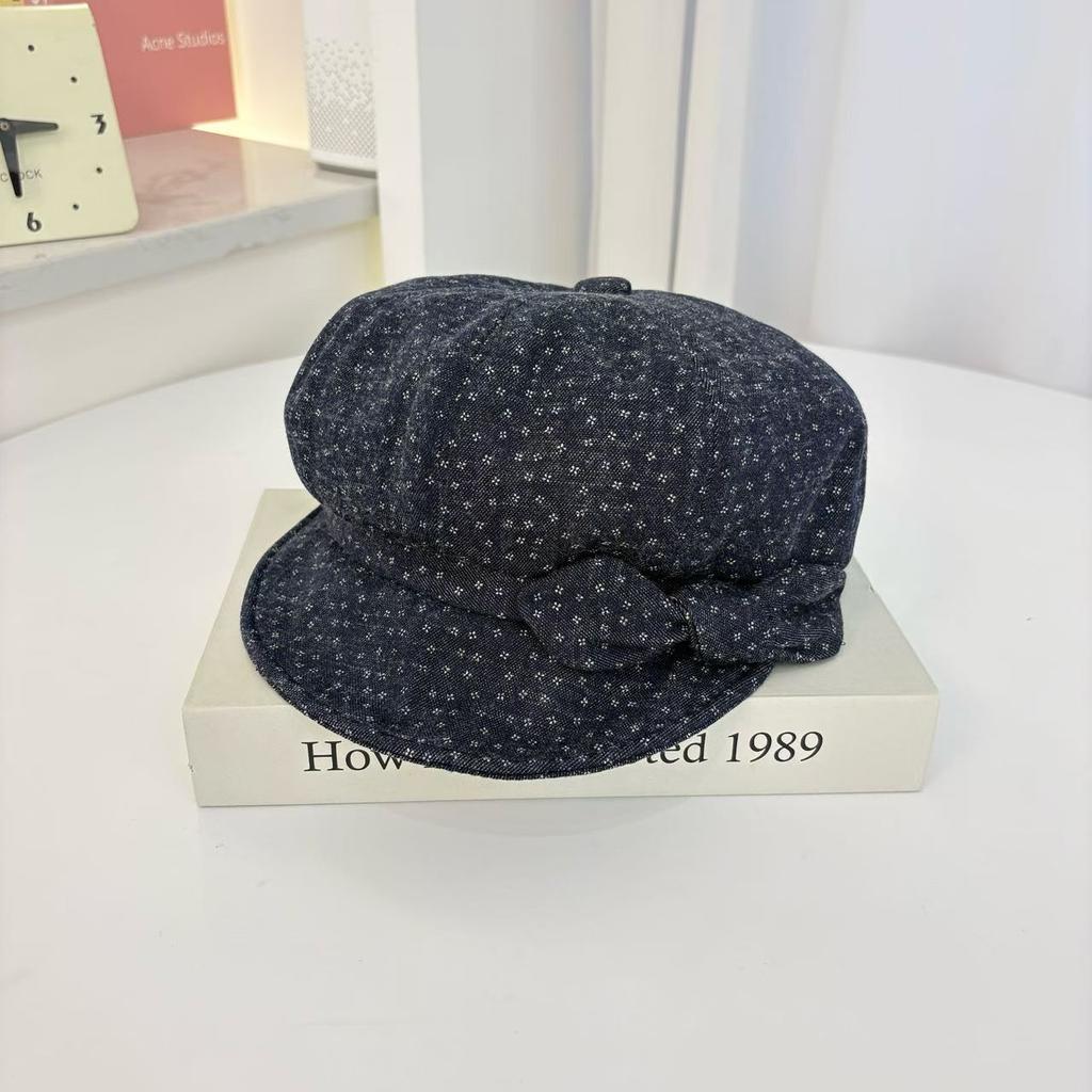 Sweet and cute cat ears beret female spring and autumn polka dot lace octagonal hat cute face little painter hat