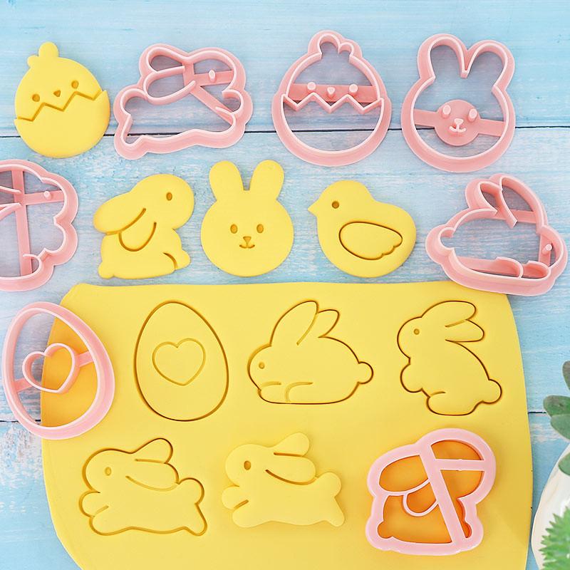 8Pcs Cartoon Easter Bunny Cookie Mould Cute Rabbit Chick Eggs Animal Pattern Biscuit Cutter Cake Decorating Tools Baking Molds