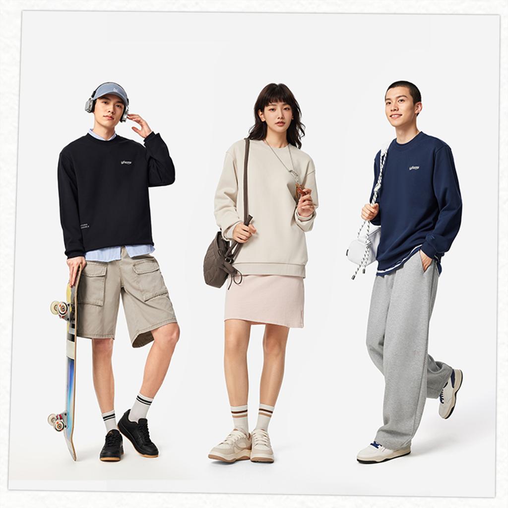 Li Ning Sports Lifestyle Series Loose Casual Fashion Round Neck Logo Sweatshirt Unisex sweatshirt AWDVC65-5