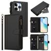 Leather Wallet Flip Case For Doogee N55 Plus N60 Pro Note 58 59 56 56x with Card Slots, Zipper Pocket, Crossbody Strap and Wristlet