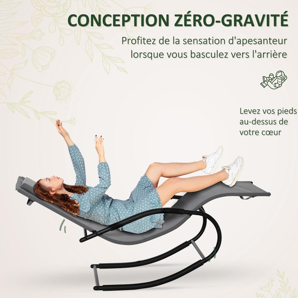 Ergonomic Rocking Lounge Chair Rocking Chair with Headrest Armrests Galvanized Metal Texteline Gray