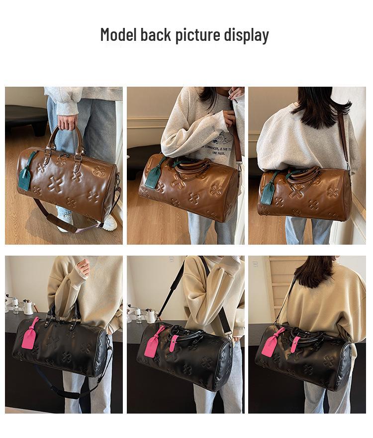 Fashionable PU Embossed Women's Handheld Travel Bag - Large Capacity Carry-on with Wet/Dry Separation for Business and Fitness.