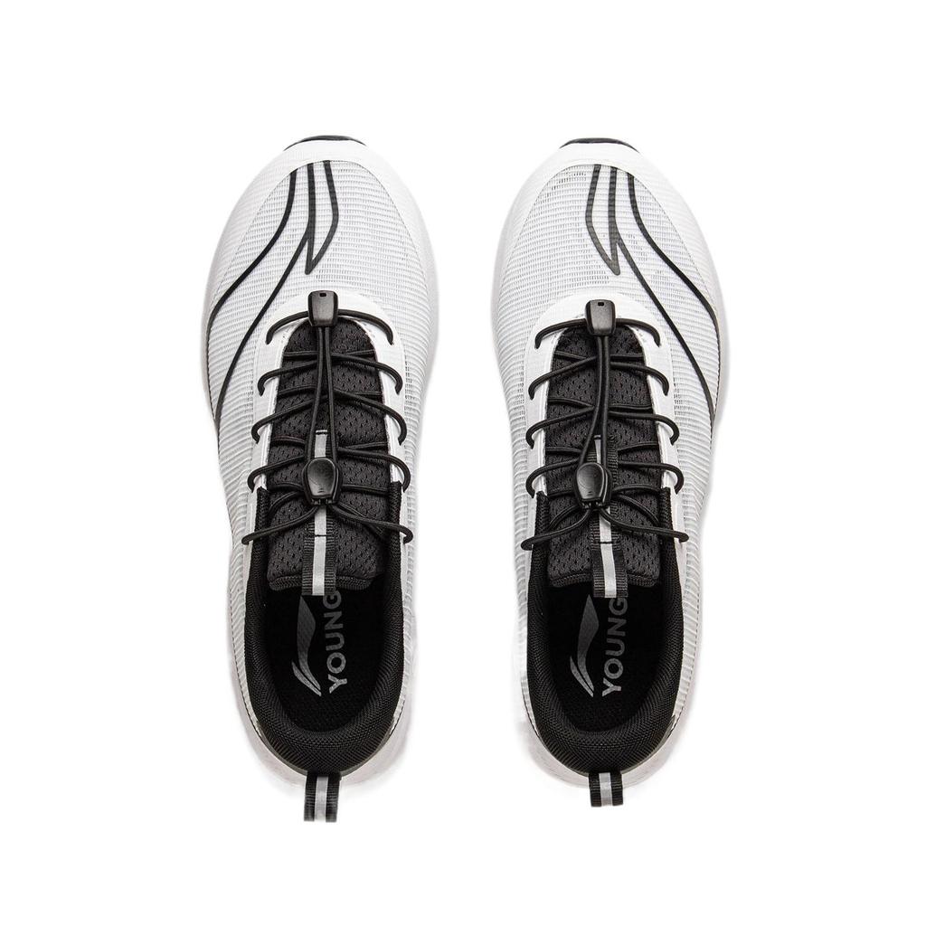 Li Ning Kids Running Shoes Fashion Comfortable Soft Versatile Shock Absorbing Wear Resistant Low Top Kids Sneaker Black White YKFV054-1
