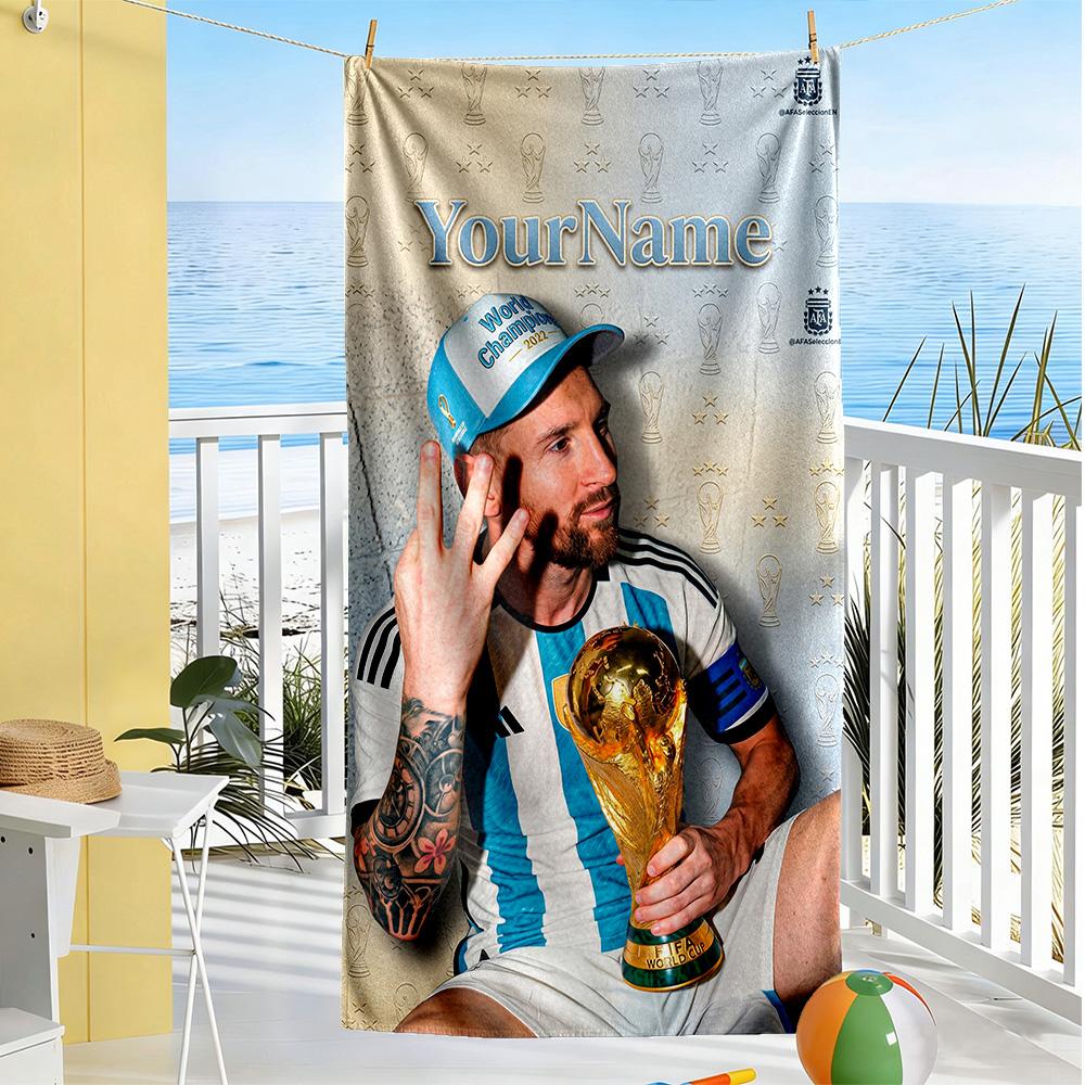 Messi Customized Name Beach Towel Quick-Dry Soft Microfiber Ideal for Travel Outdoor Swim Pool Yoga Surf Camping Hiking Gym Gift Holiday