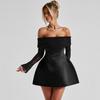 Giyu Sexy Mini Krátké Šaty Dámské Podzimní Krajka Patchwork Dlouhý rukáv Bez ramen Šaty bez zad Elegantní klubový společenský župan