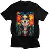 Individuelles Mexikanisches Catrina Zuckerschädel Dame T-Shirt für Herren Reines Baumwoll-T-Shirt Mode-Tee Kurzarm-T-Shirts Schlanke Passform
