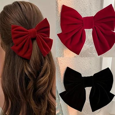 Red Velvet Big Bow Hair Clip with Hairpin, Gentle Girl, Princess, Head, Back of Head, Top Clip, Bangs Clip