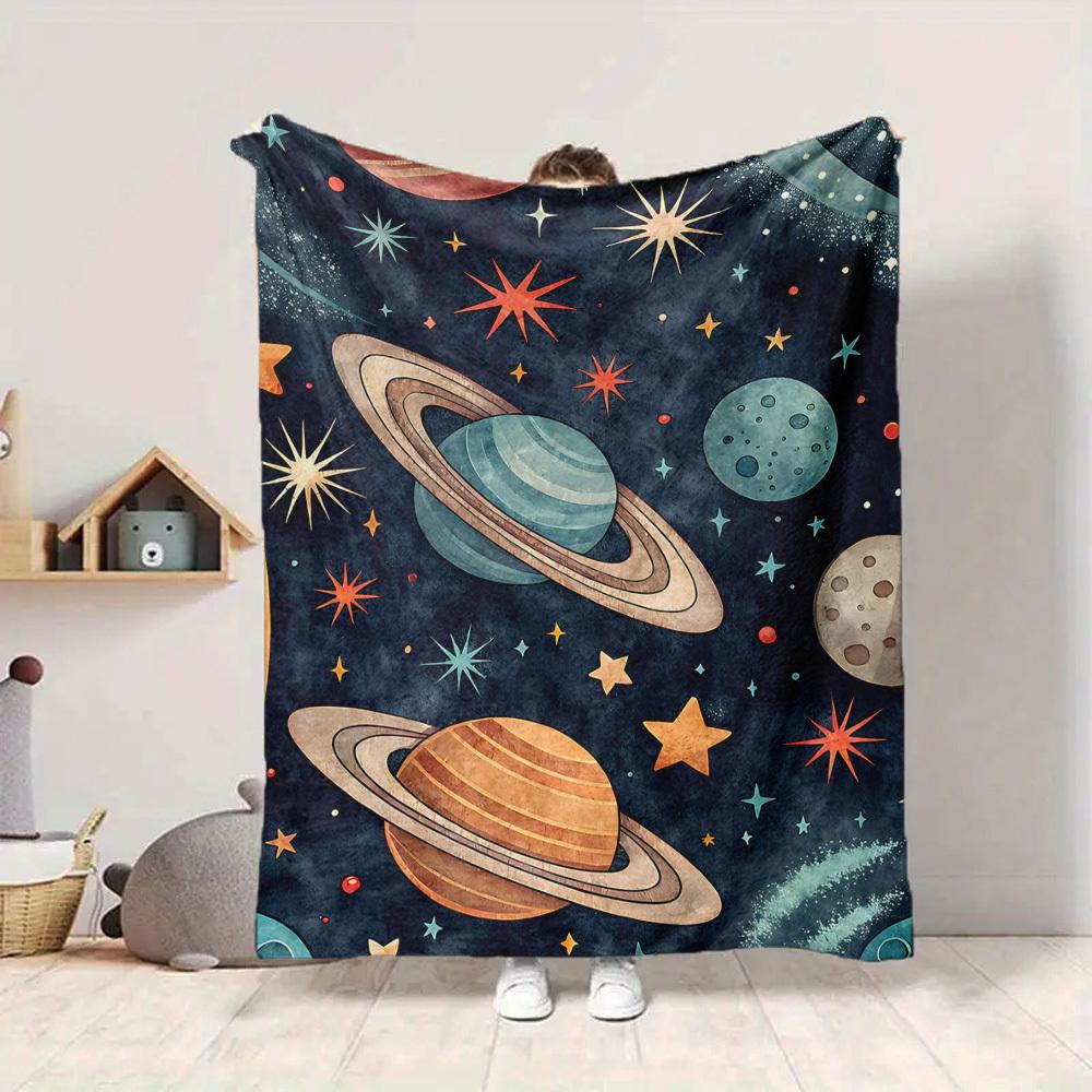 1pc Galaxy Planets Blanket, Lightweight Flannel Throw Blanket for Sofa, Bed, Travel, Camping, Living Room, Office, Couch086