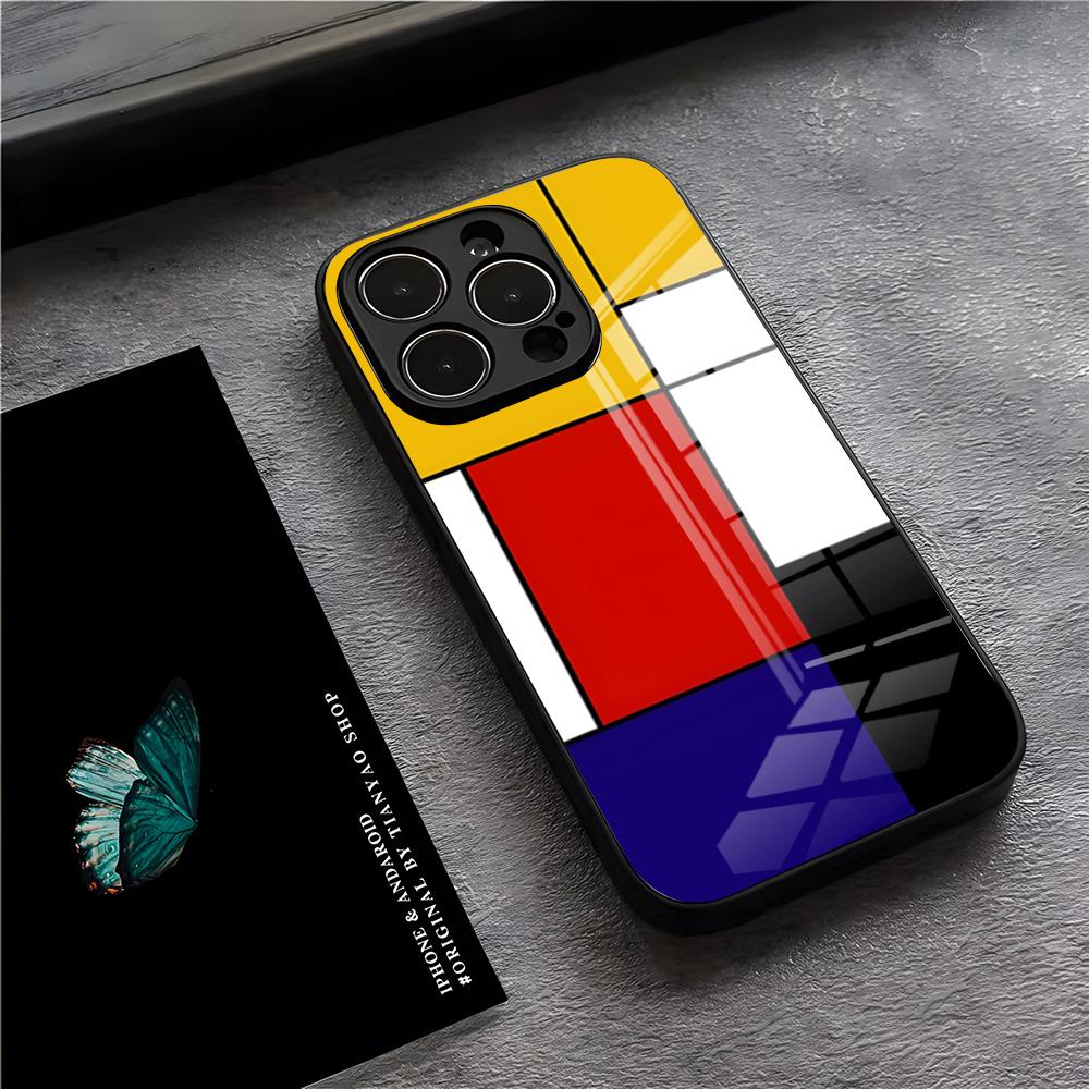 Pattern Abstract Piet Mondrian Phone Case For IPhone 17 Pro Max 15 Pro 16 14 Plus 12 13 Mini 11 Pro Shockproof Glass Cover