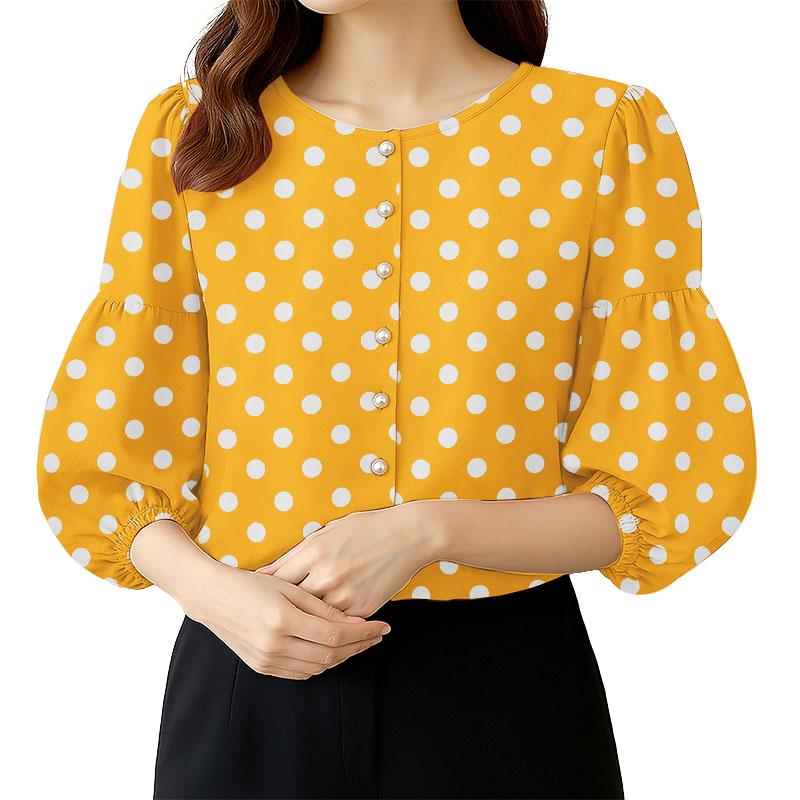 ZANZEA Women Casual V-Neck Loose Polka Dot Print 3/4 Sleeve Blouse