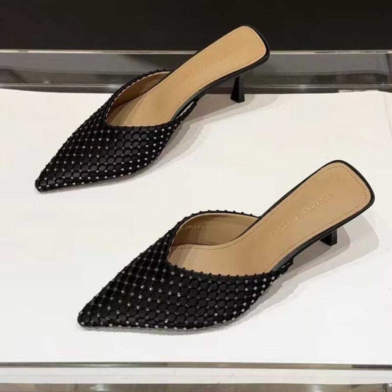 Mode Kristall Spitzschuh High Heels Damen Slipper Sexy Mules Schuhe Neue Sandalen 2025 Trend Kleid Party Sommer Slingback Damen Pumps