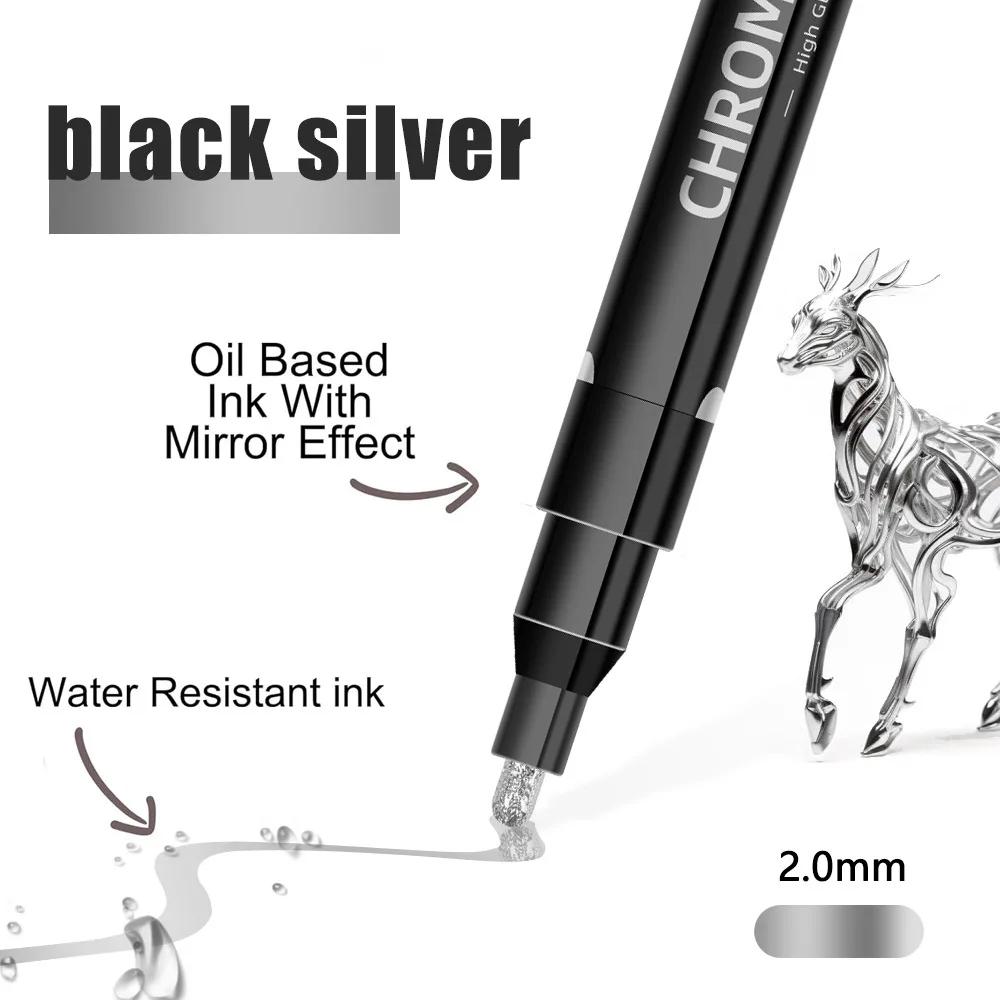 5 colors Mirror Chrome Marker Paint Marker, DIY Silver Marker Pen Alcohol Paint for most surfaces, High-gloss display effects