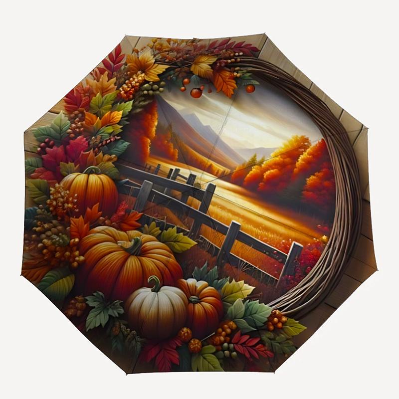 

1pc Fall Landscape Umbrella - Portable Home Essential, Durable Iron Frame with Rod Structure, Fashion Lovers yy250910009