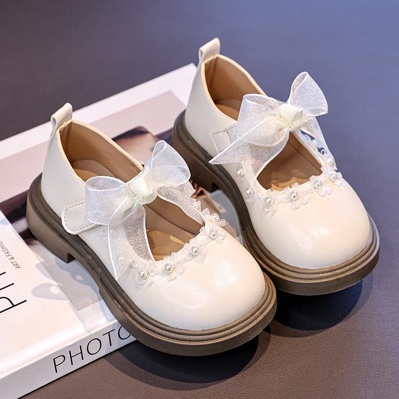 Chic Girls' White Princess Dress Shoes, 2025 Autumn Collection, Soft Sole Leather, Casual Elegance
