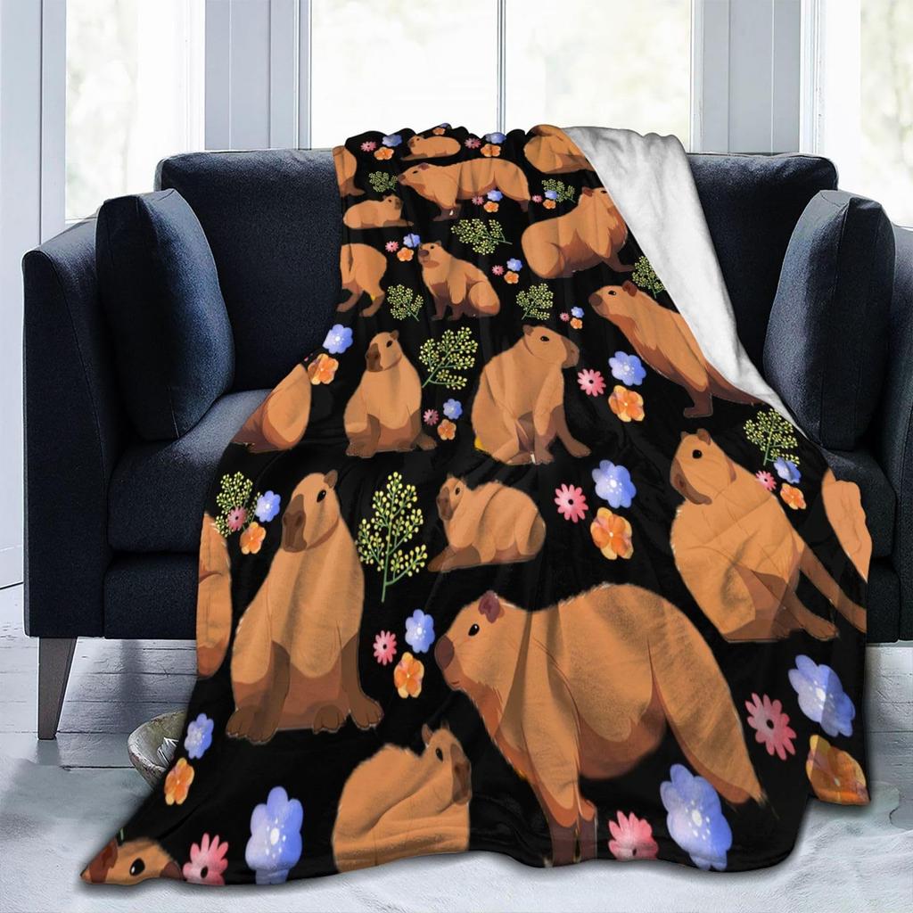 Capybara Cartoon Animal Blanket Kapibara Flannel Blanket Suitable for Office Travel Blanket