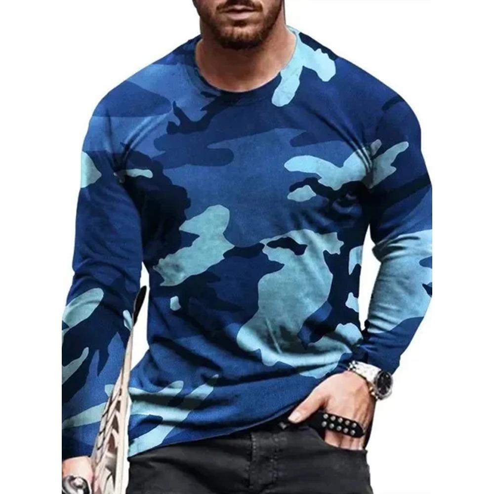 Herbst/Winter Herren Langarm Rundhals T-Shirt 3D Militärdruck Herren Langarm T-Shirt Veteranen Herren Mode T-Shirt