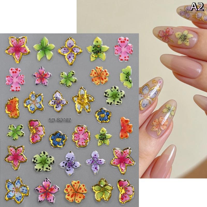 Blossom Floral Nail Stickers Bronzing 5D Spring Summer Petal Nail Appliques Flowers Nail Charms DIY For Manicure Decoration