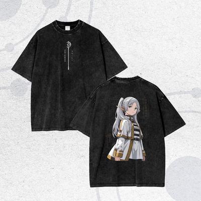 Frieren Beyond Journeys End Frieren Print Tshirt Men Women Clothing Retro Washed Tee Cotton Oversized Tshirt Harajuku T Shirt