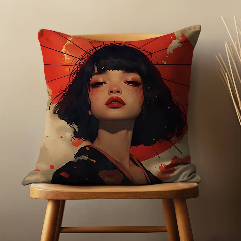Beautiful Geisha Woman Pillow Case Living Room Sofa Cushion Cover Suitable For Home Bedroom Decoration And Protector