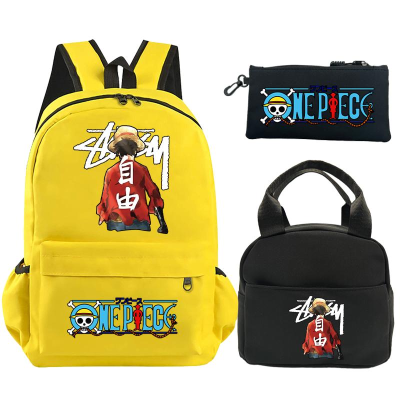 3Pcs/set Anime One Piece Anti Theft Bag with Lunch Bag Pencil Case Supplies Stationery for Girl Boy Back To School Wear-Resisting Leisure Bag Mochila