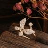 New Fashion Natural Zircon Butterfly Ring  Rose Gold Color Luxury Shiny Cocktail Party Opening Ring For Women Jewelry